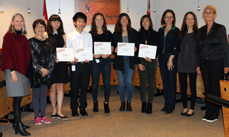 Markville Secondary School students with staff and board chair