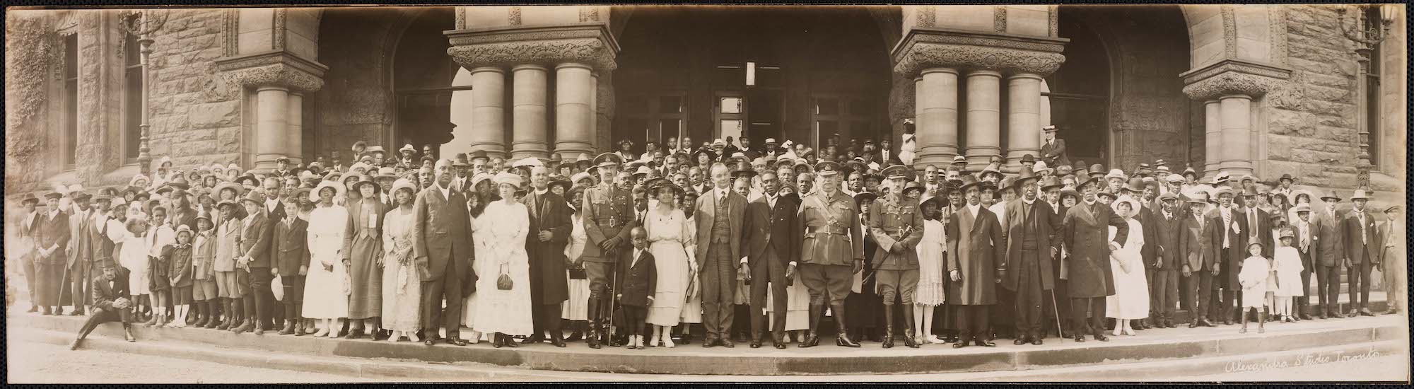  Group at No. 2 Construction Battalion plaque dedication ceremony at Queen's Park (July 5, 1920); City of Toronto Archives